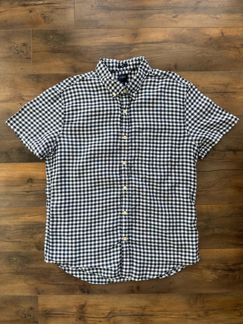 J.Crew Slim Fit Gingham Shirt Linen Blend Short Sleeve Button Down